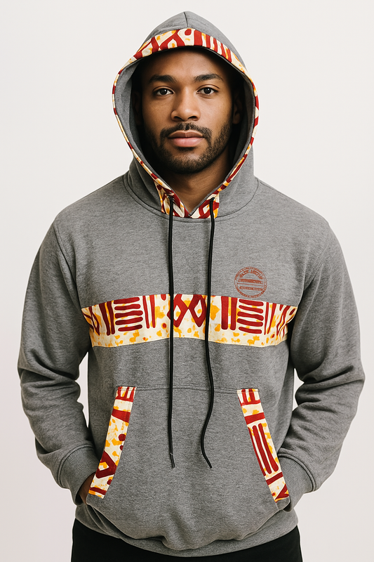 Grey Ankara-Accent Hoodie