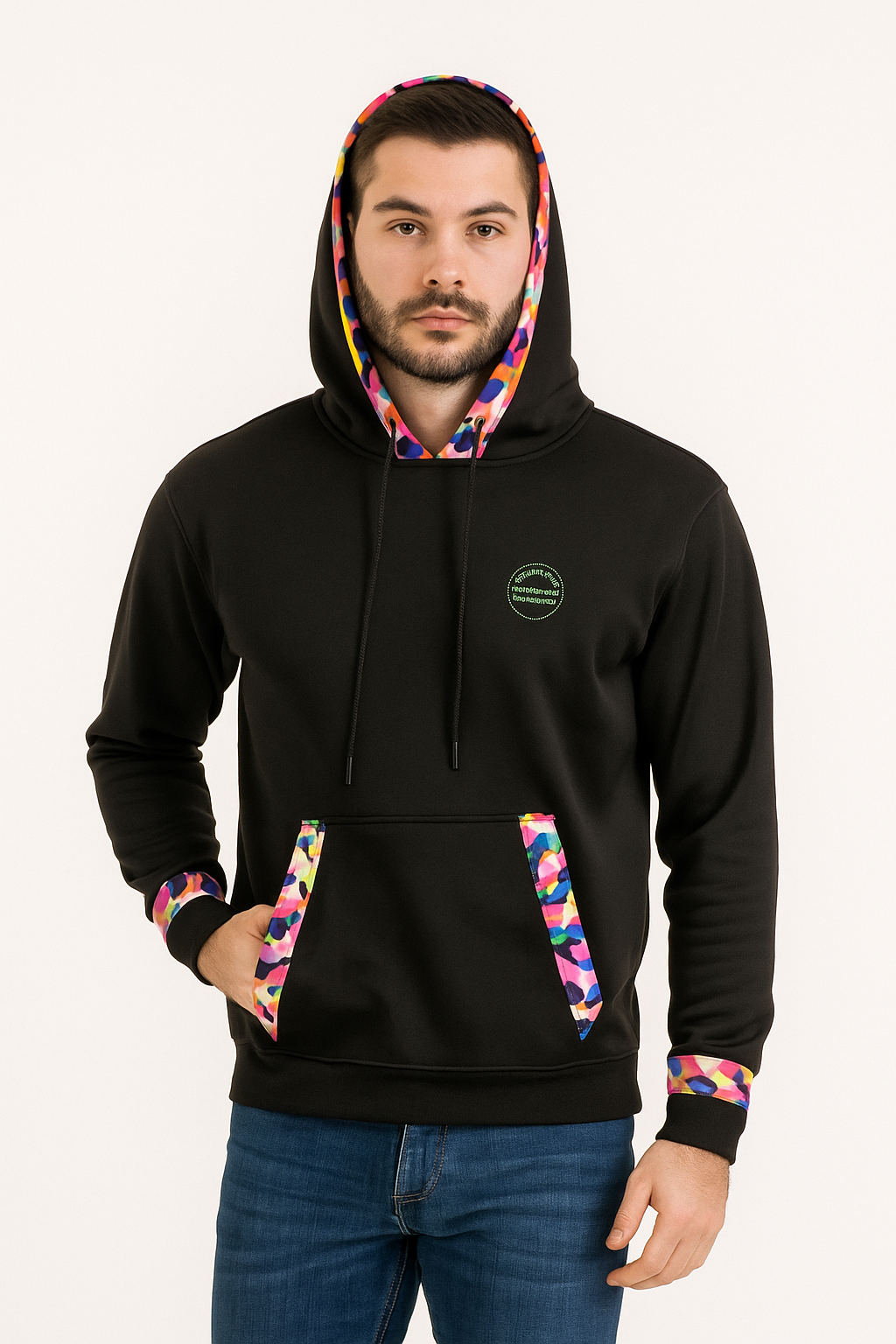 Black Ankara-Accent Hoodie