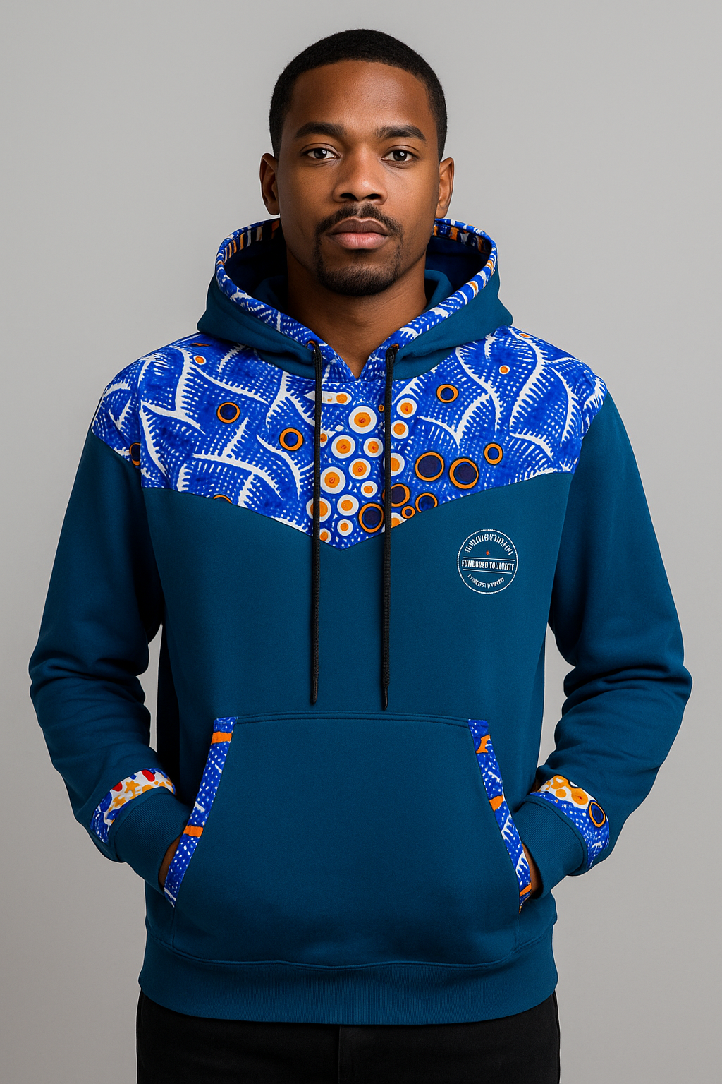 Navy Ankara-Accent Hoodie