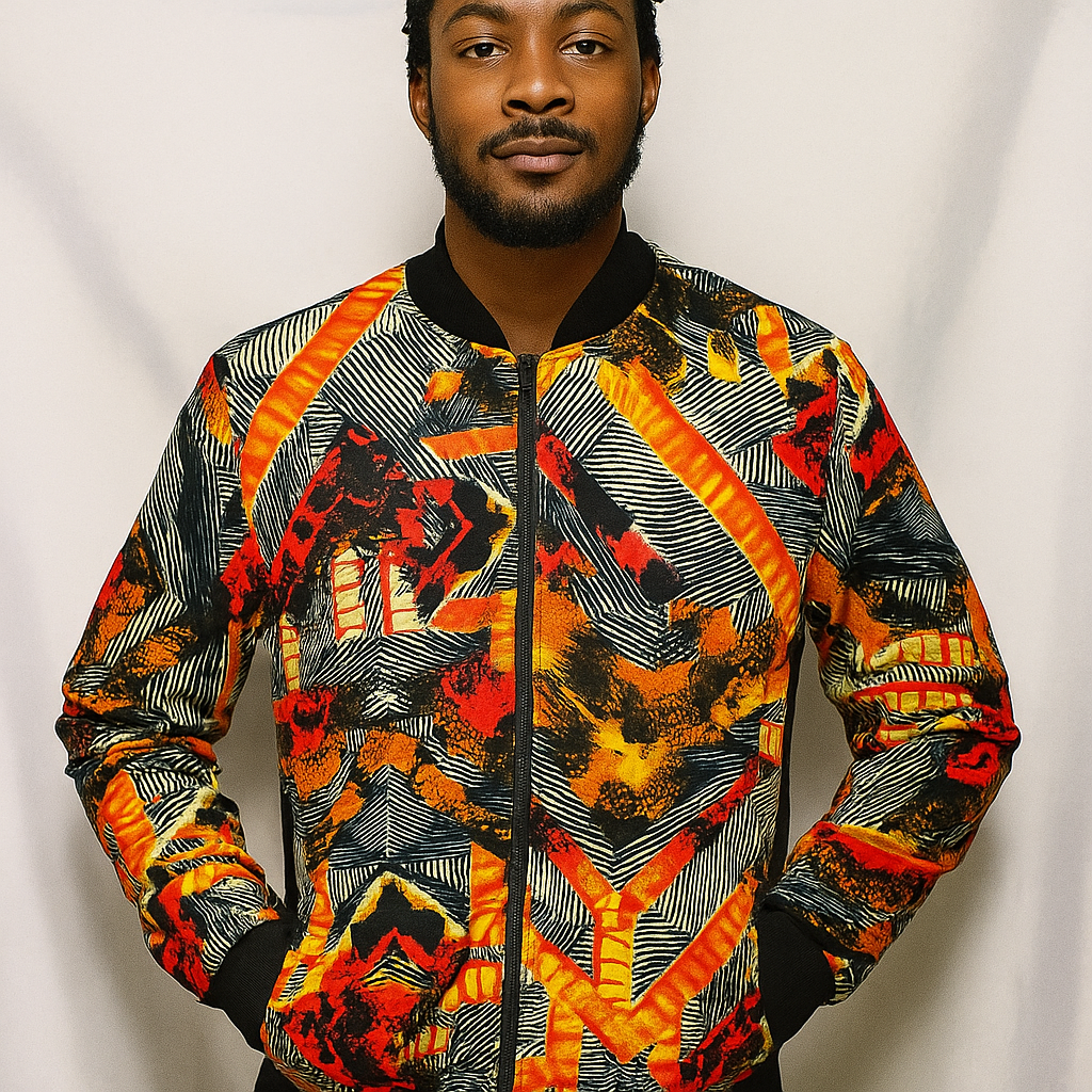 Fleece-Lined Ankara Bomber Jacket