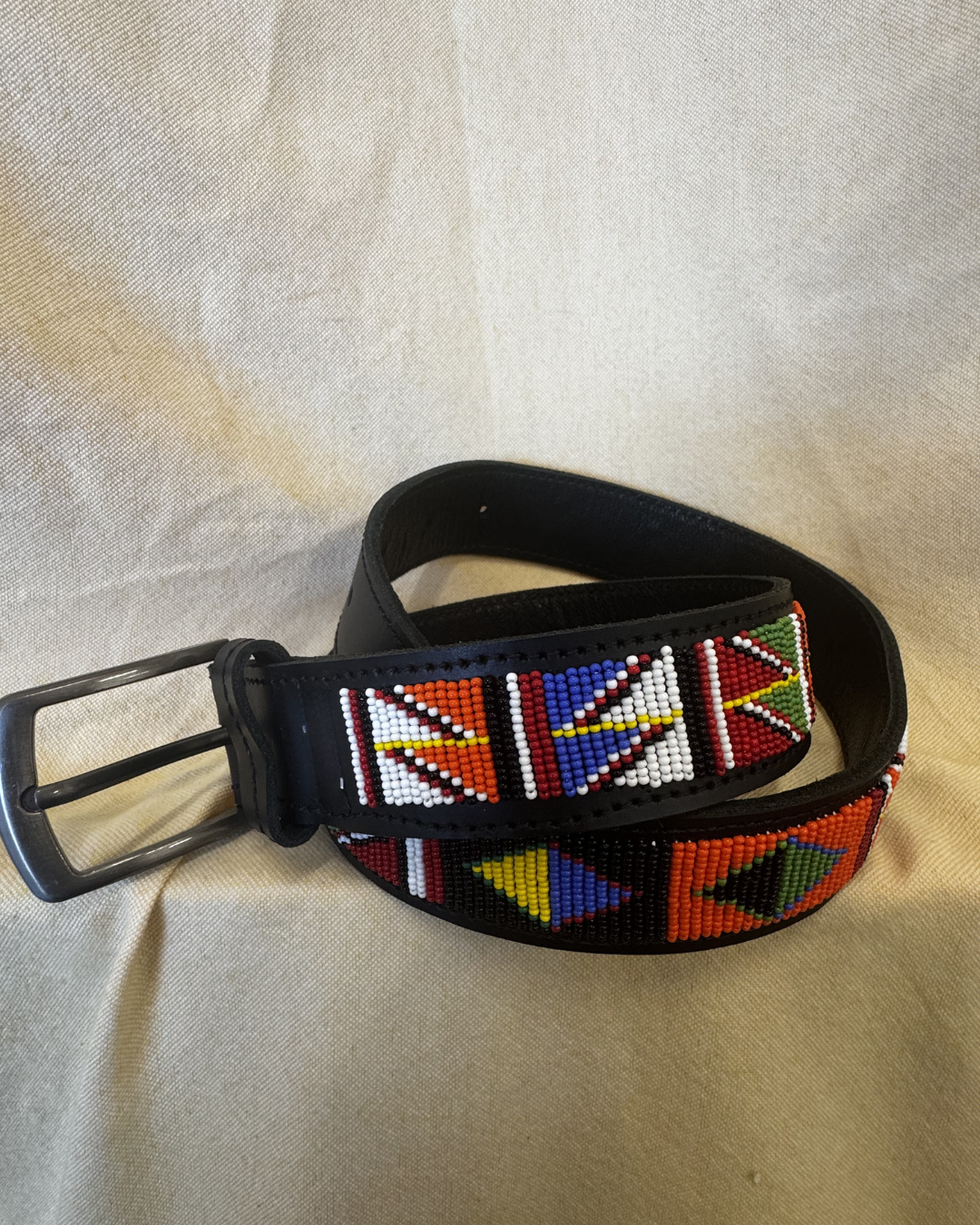 Mosaic Beaded Leather Belt