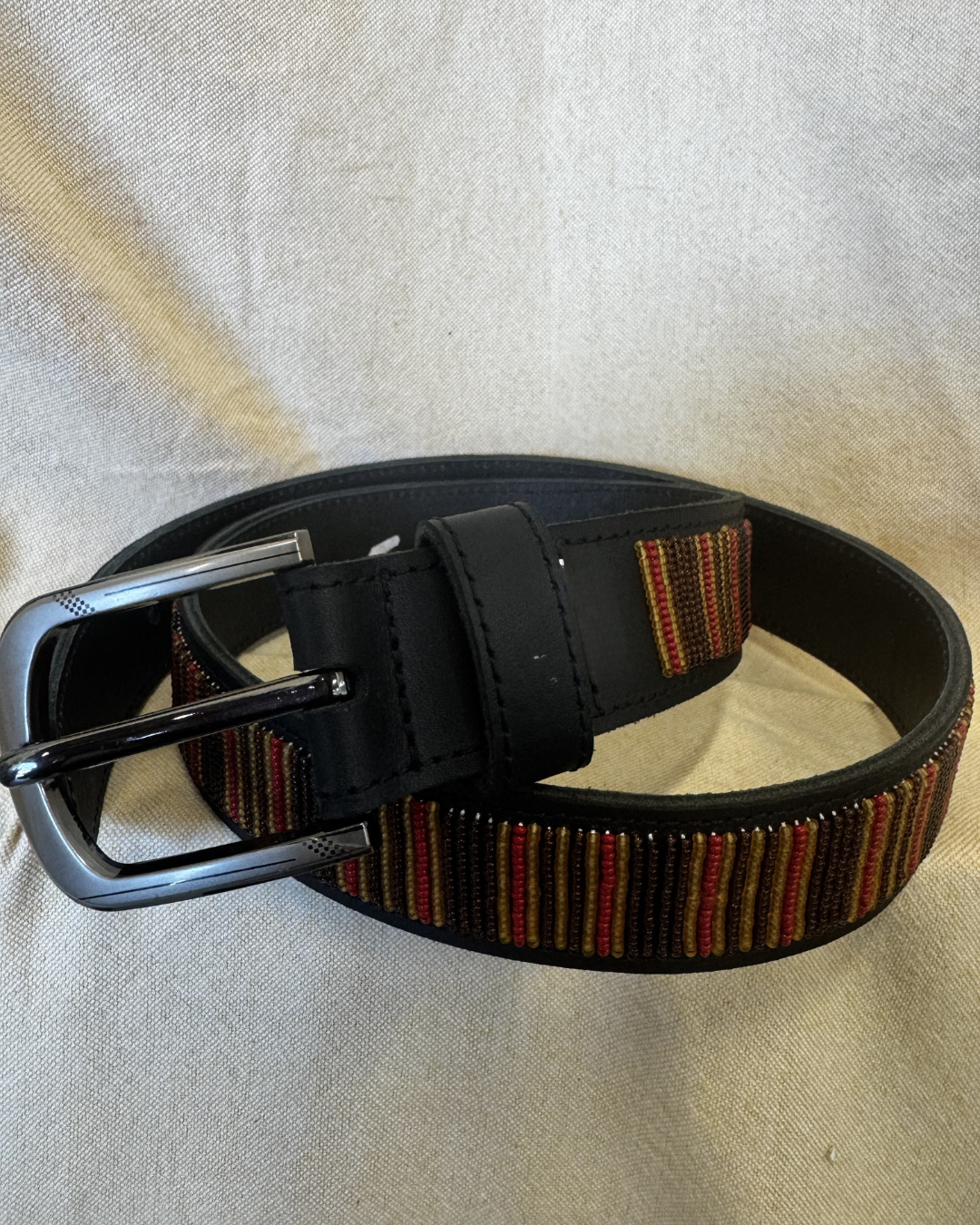 Mosaic Beaded Leather Belt