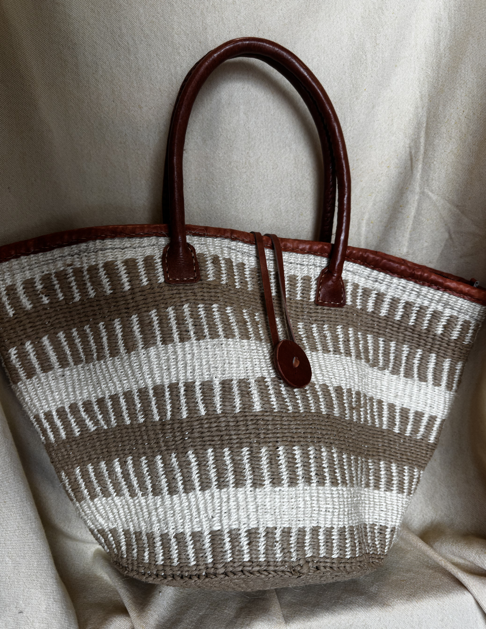 Leather-Trim Sisal Tote