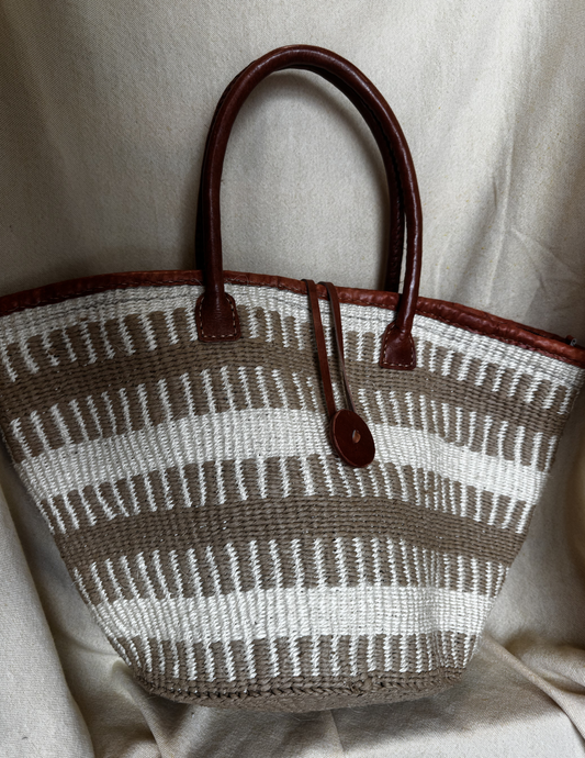 Leather-Trim Sisal Tote