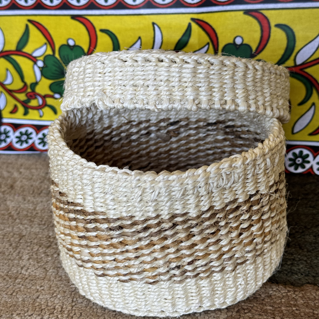 Handwoven Sisal Storage Basket with Lid- 6"