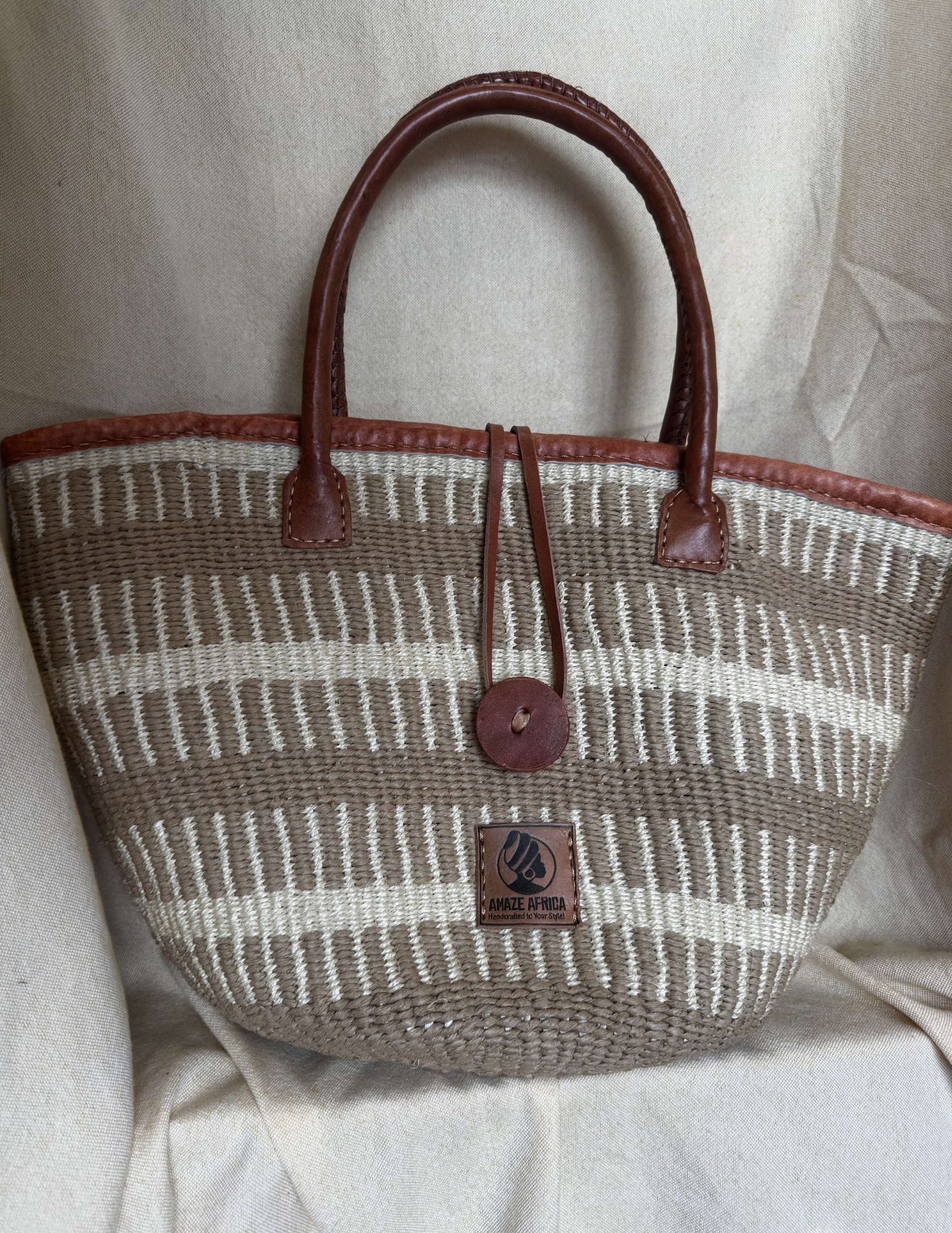 Leather-Trim Sisal Tote