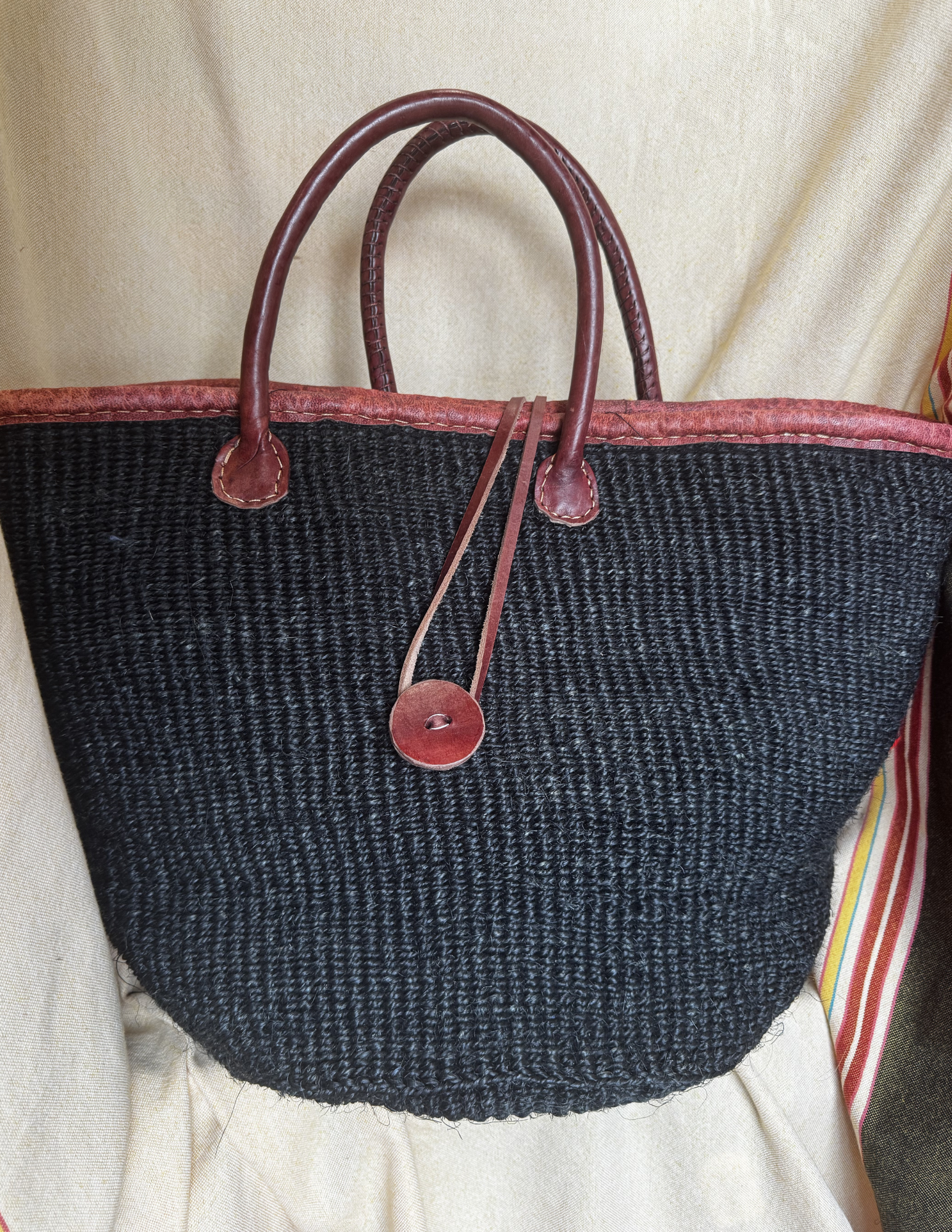 Leather-Trim Sisal Tote
