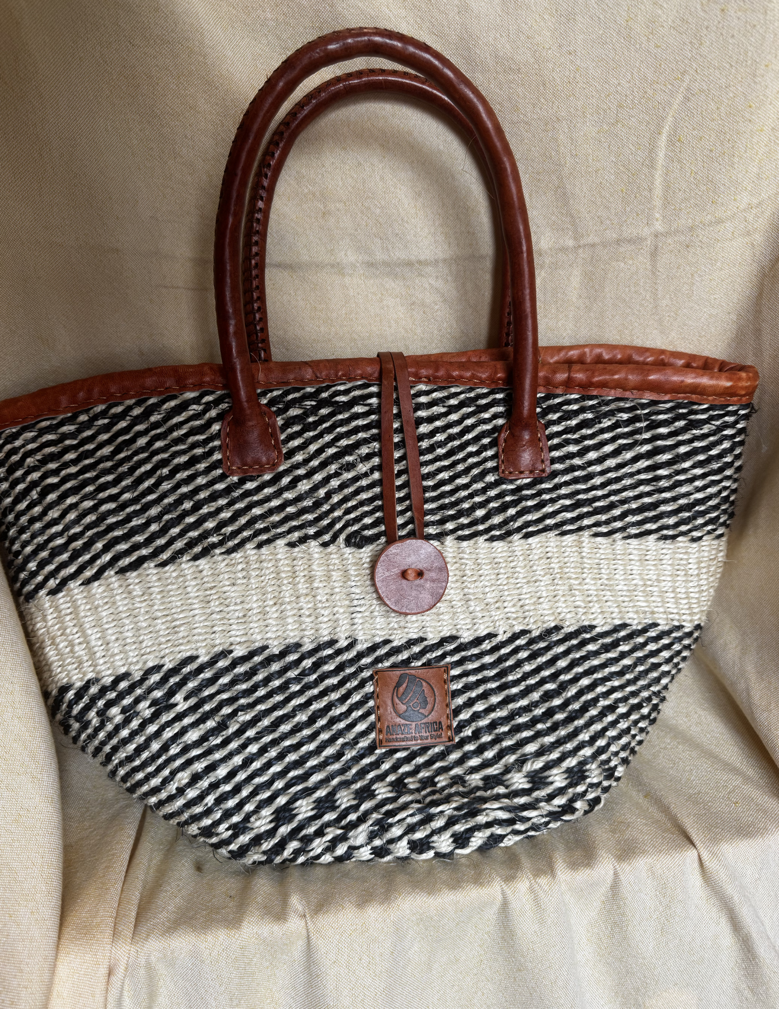 Leather-Trim Sisal Tote