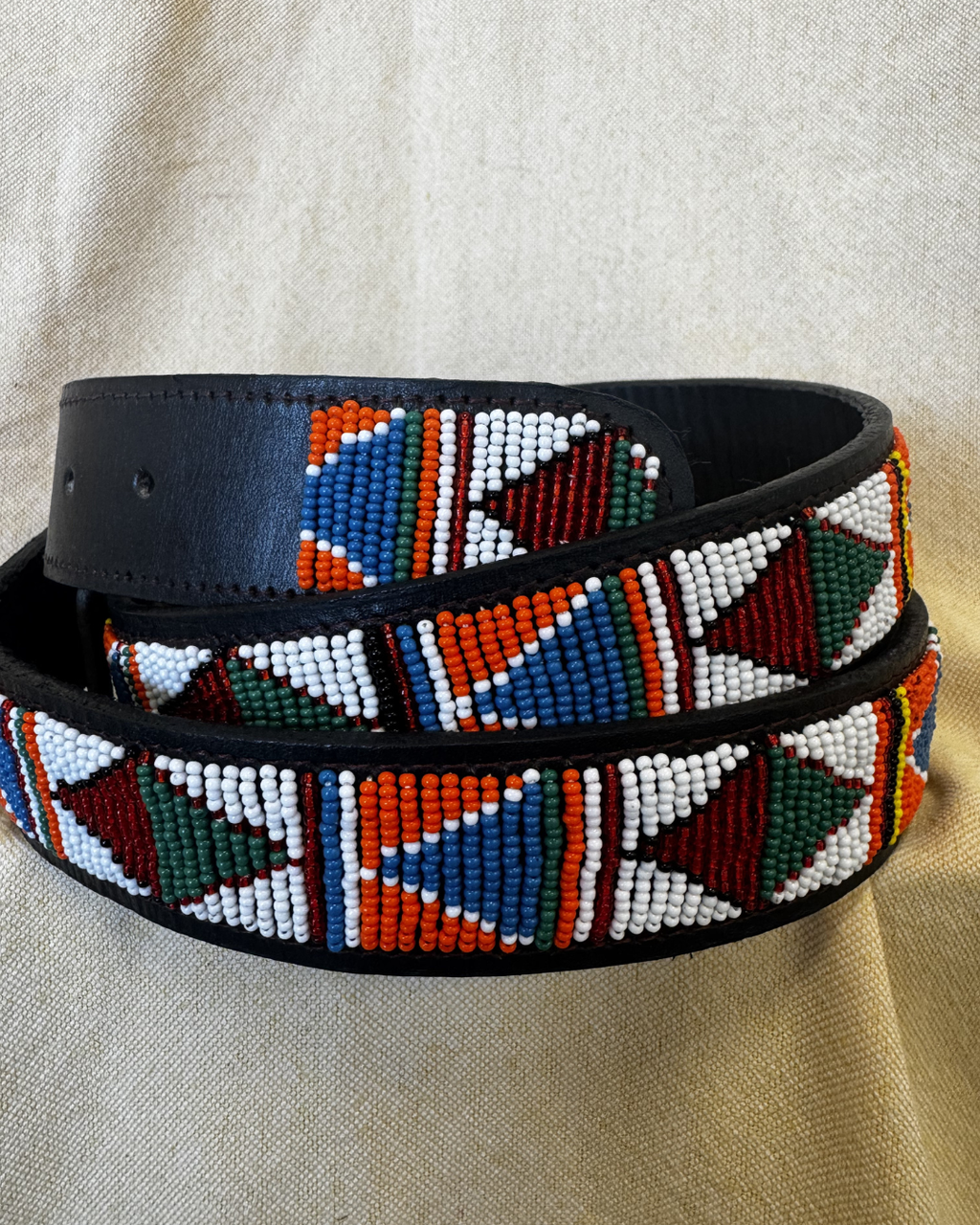 Mosaic Beaded Leather Belt