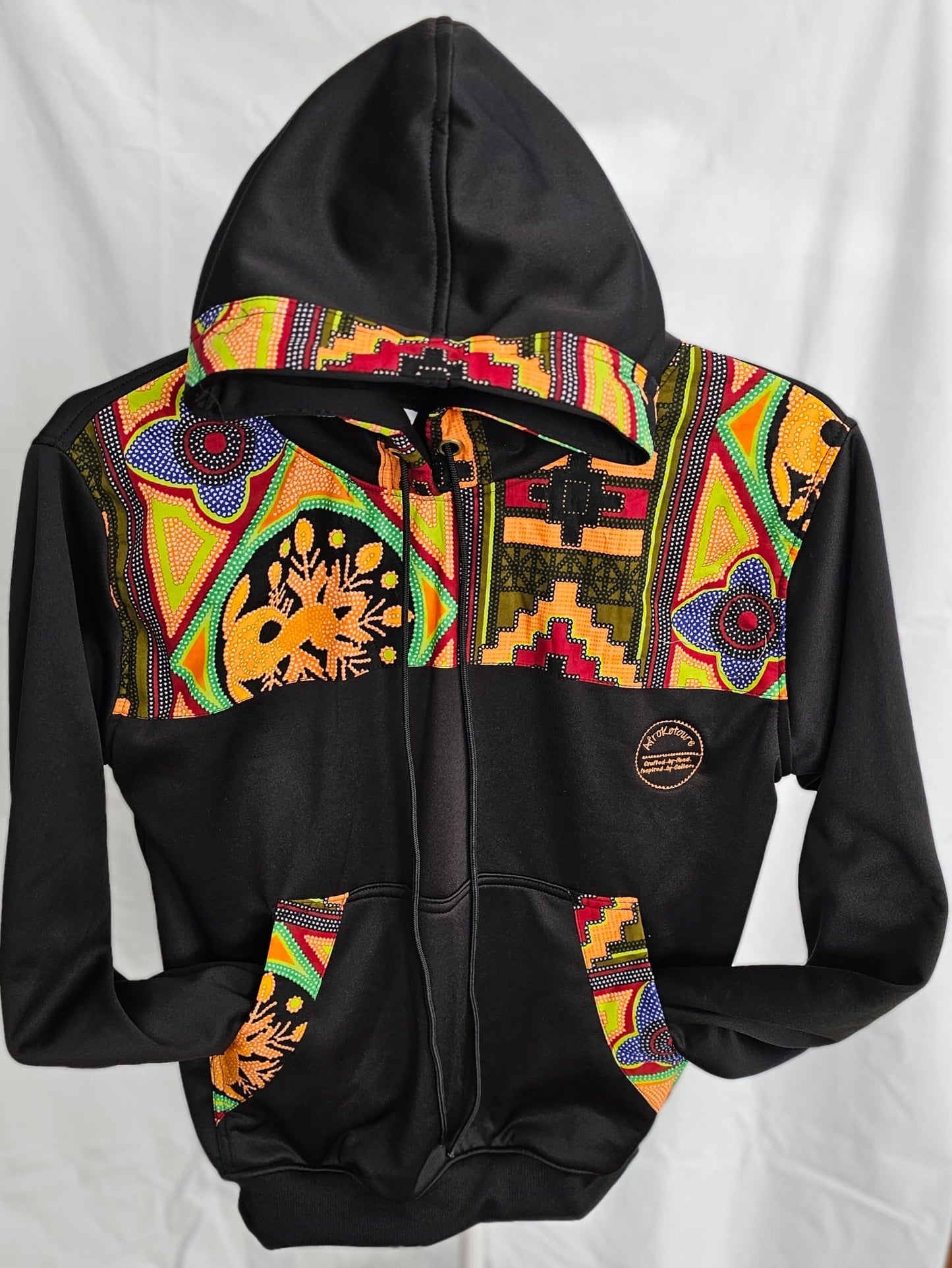 Black Ankara-Accent Hoodie