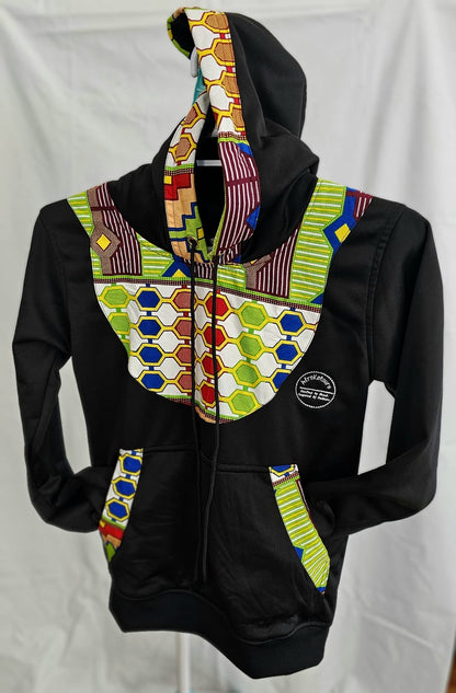 Black Ankara-Accent Hoodie