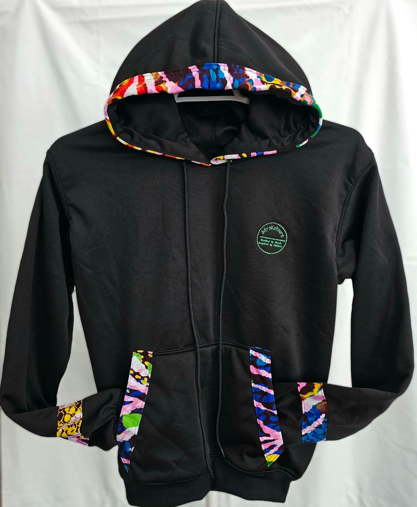 Black Ankara-Accent Hoodie