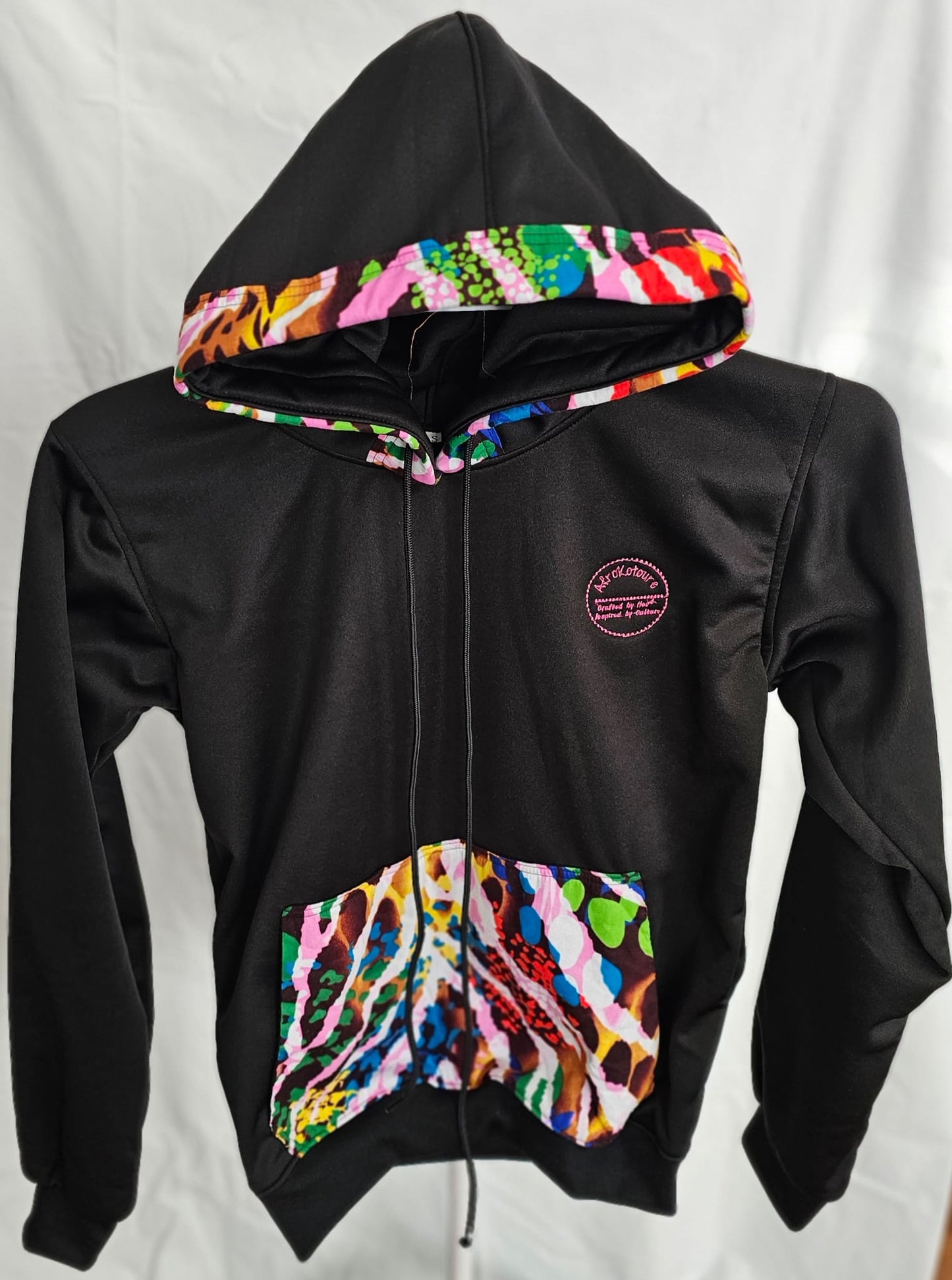 Black Ankara-Accent Hoodie