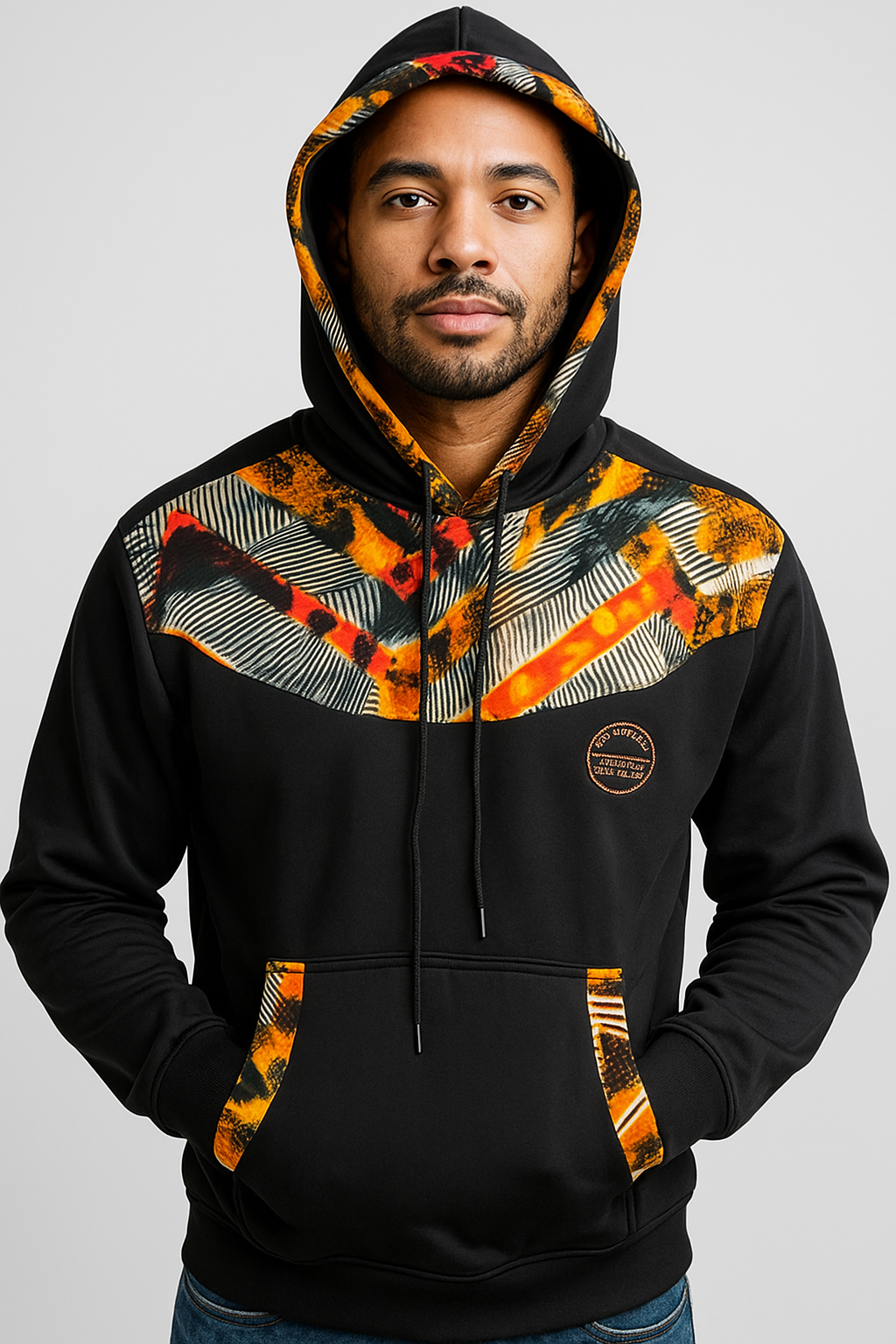 Black Ankara-Accent Hoodie