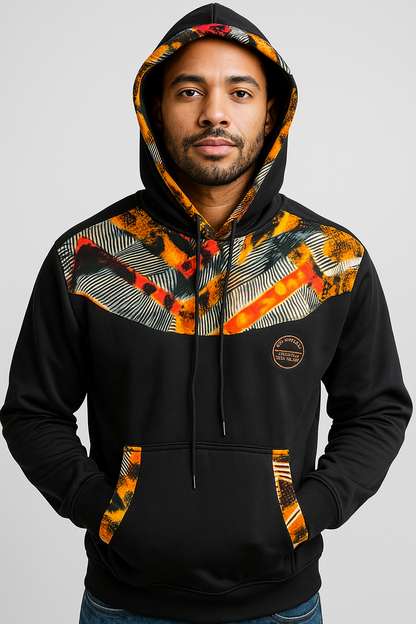 Black Ankara-Accent Hoodie