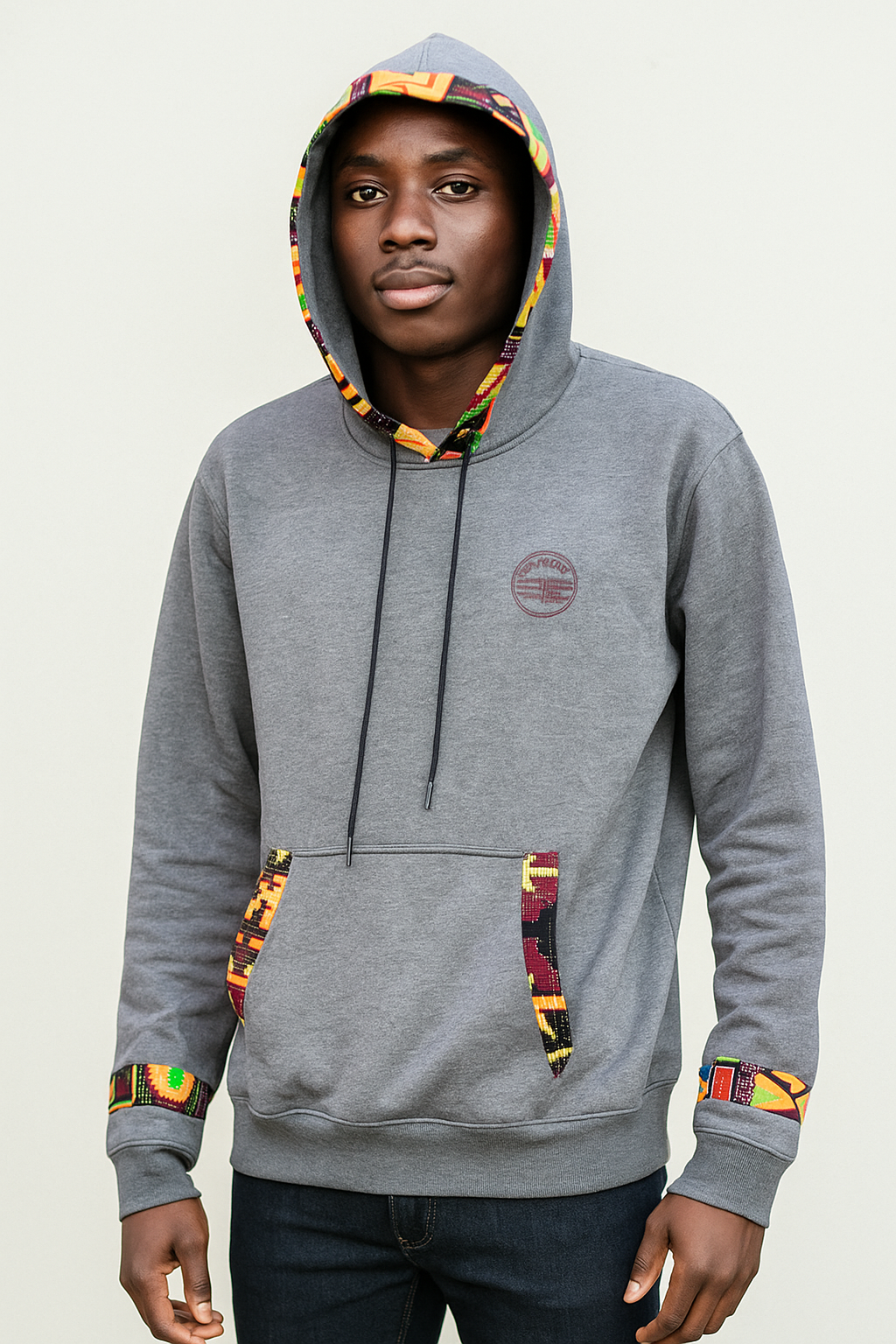 Grey Ankara-Accent Hoodie