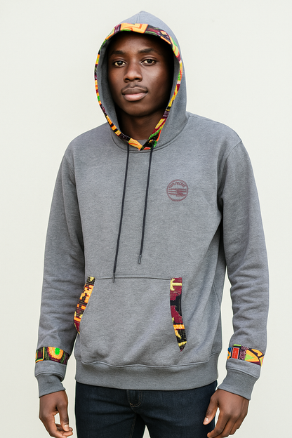 Grey Ankara-Accent Hoodie