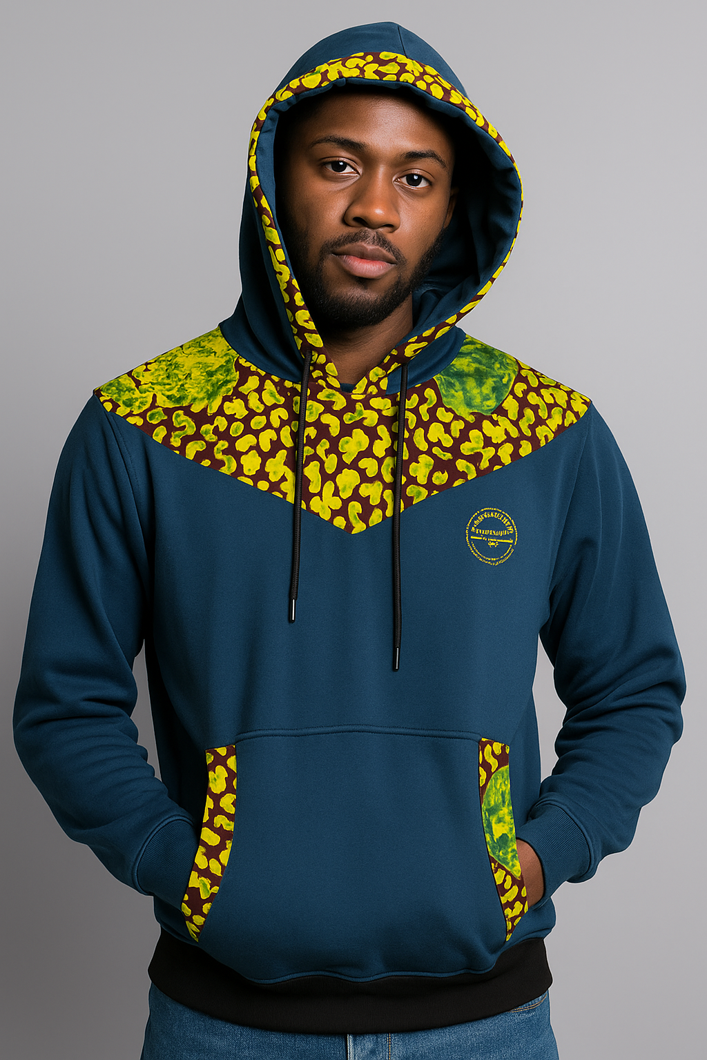 Navy Ankara-Accent Hoodie