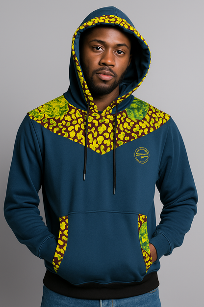 Navy Ankara-Accent Hoodie