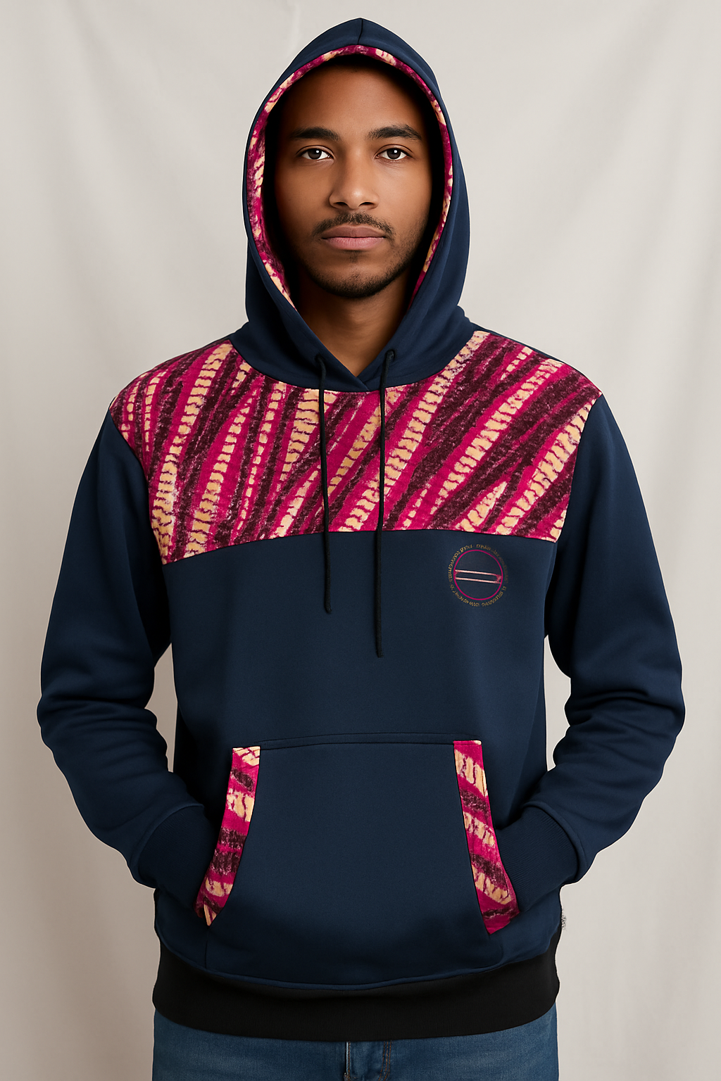 Navy Ankara-Accent Hoodie