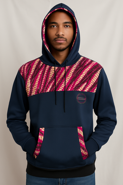 Navy Ankara-Accent Hoodie
