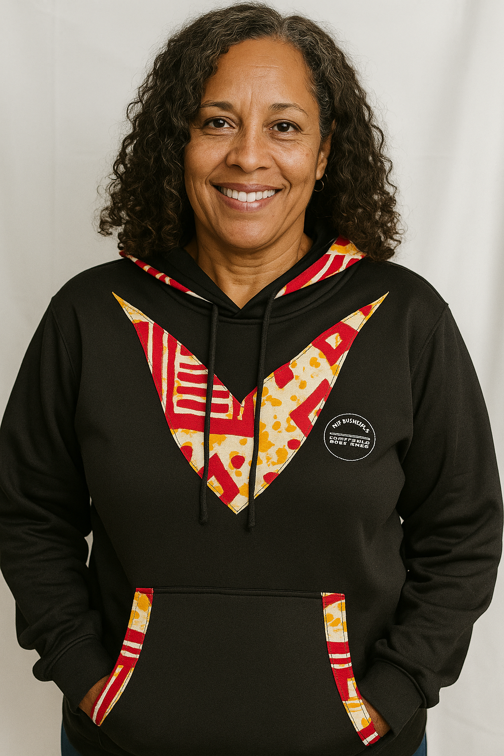 Black Ankara-Accent Hoodie