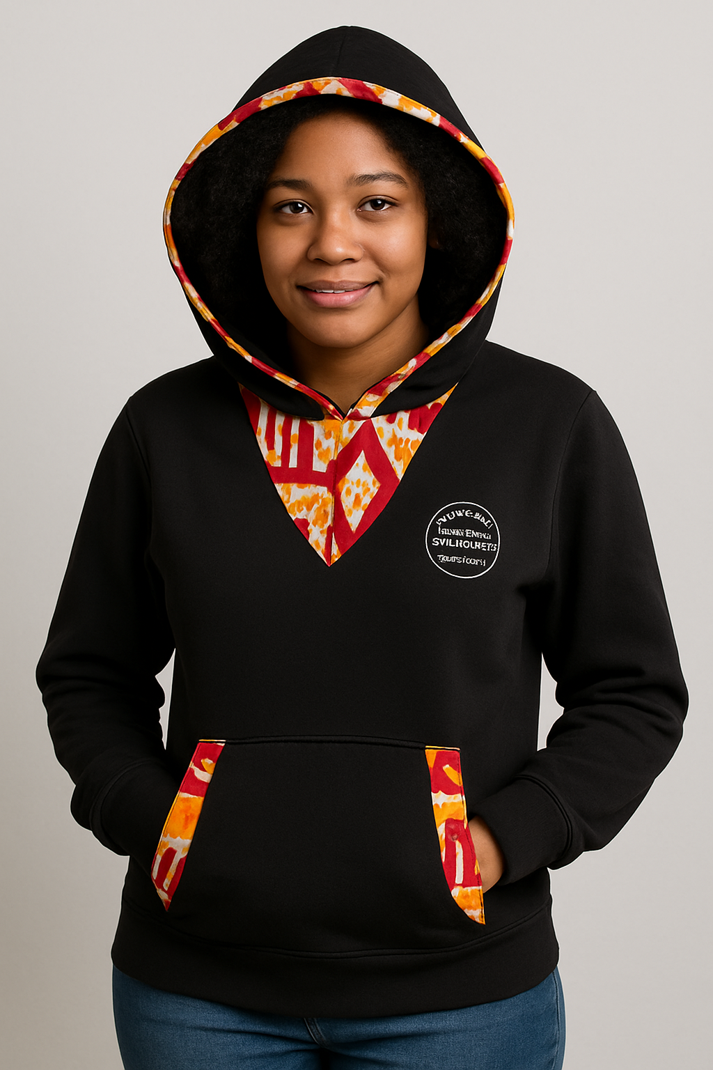 Black Ankara-Accent Hoodie