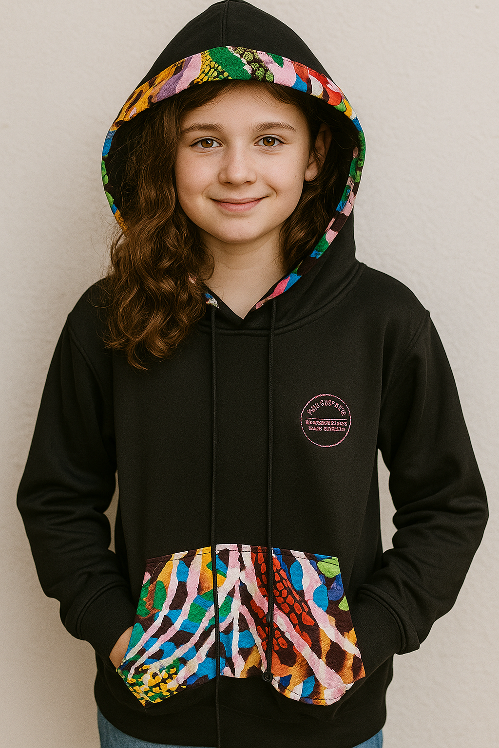 Black Ankara-Accent Hoodie