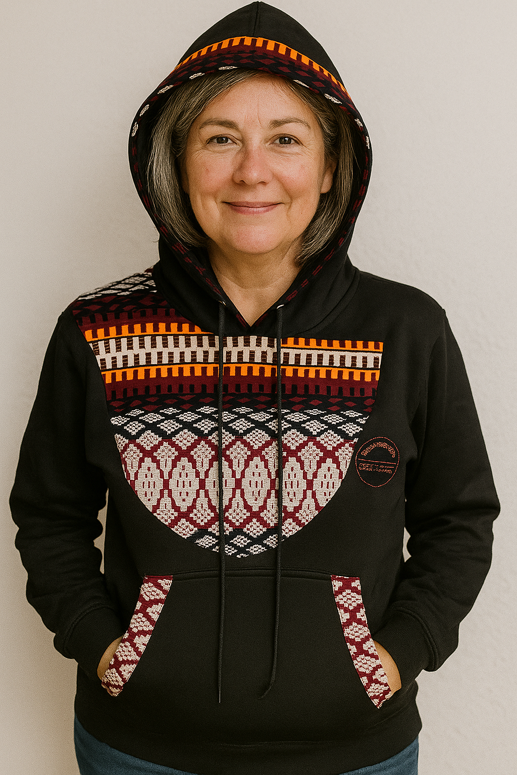 Black Ankara-Accent Hoodie