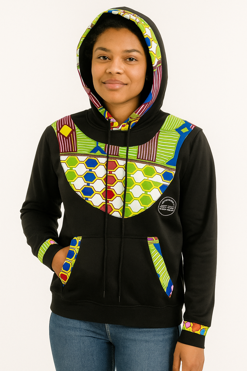 Black Ankara-Accent Hoodie