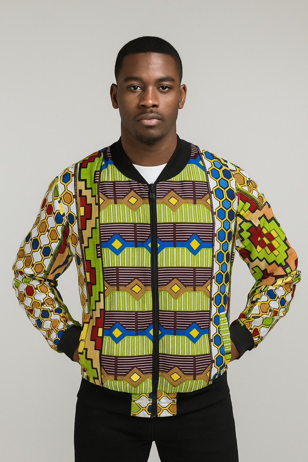 Fleece-Lined Ankara Bomber Jacket