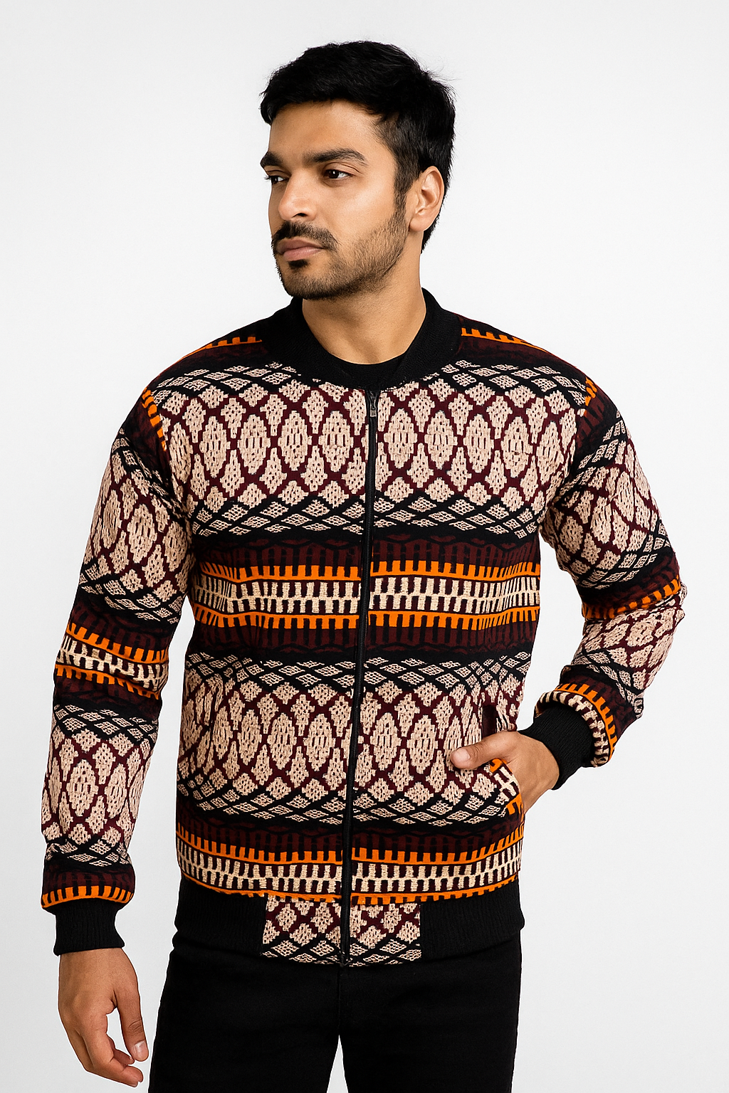 Fleece-Lined Ankara Bomber Jacket