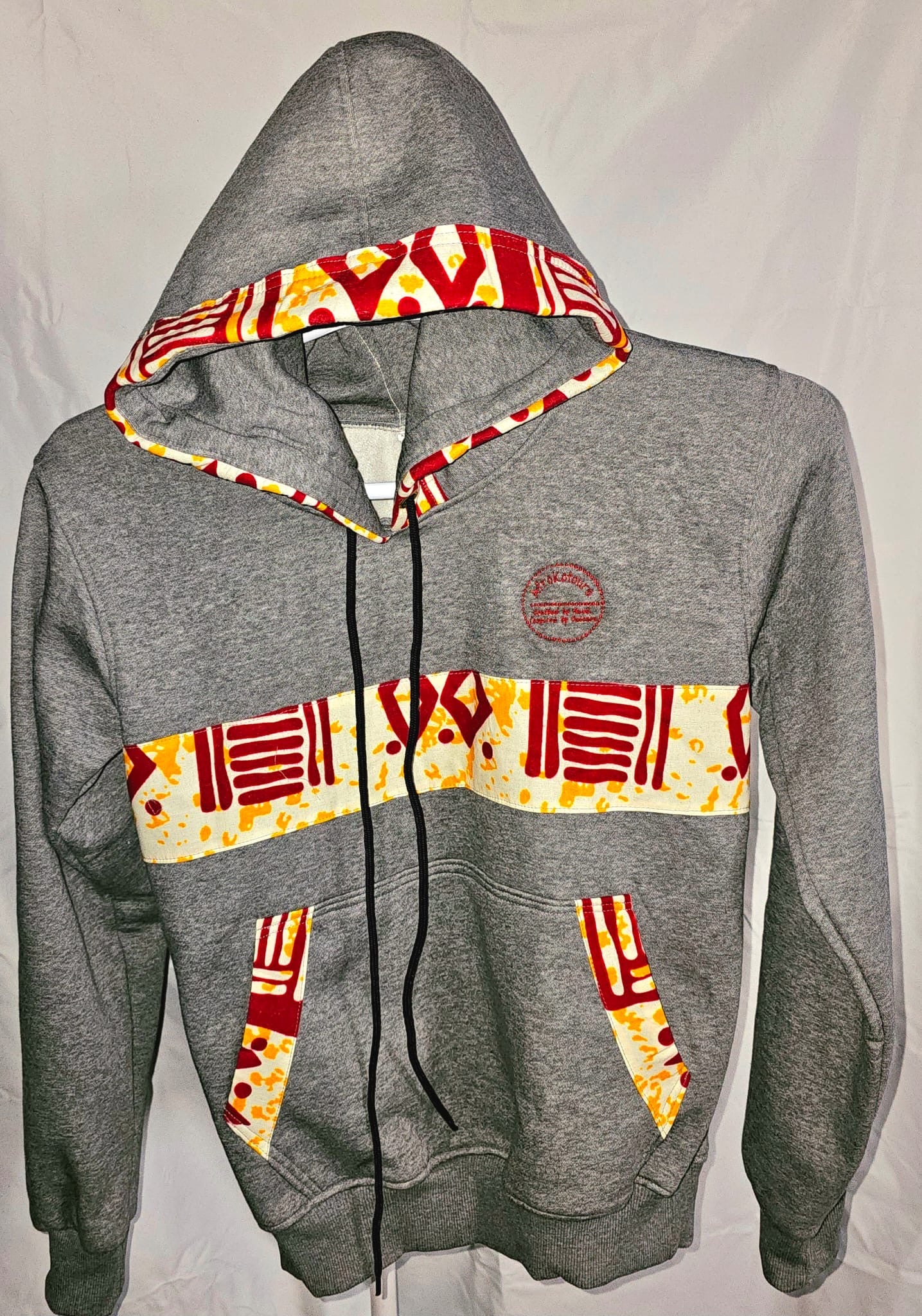 Grey Ankara-Accent Hoodie