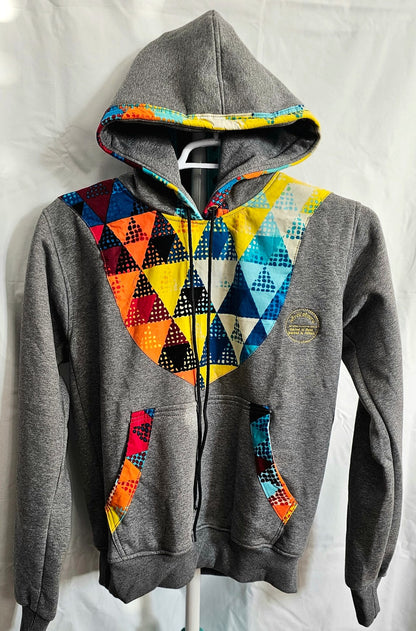 Grey Ankara-Accent Hoodie