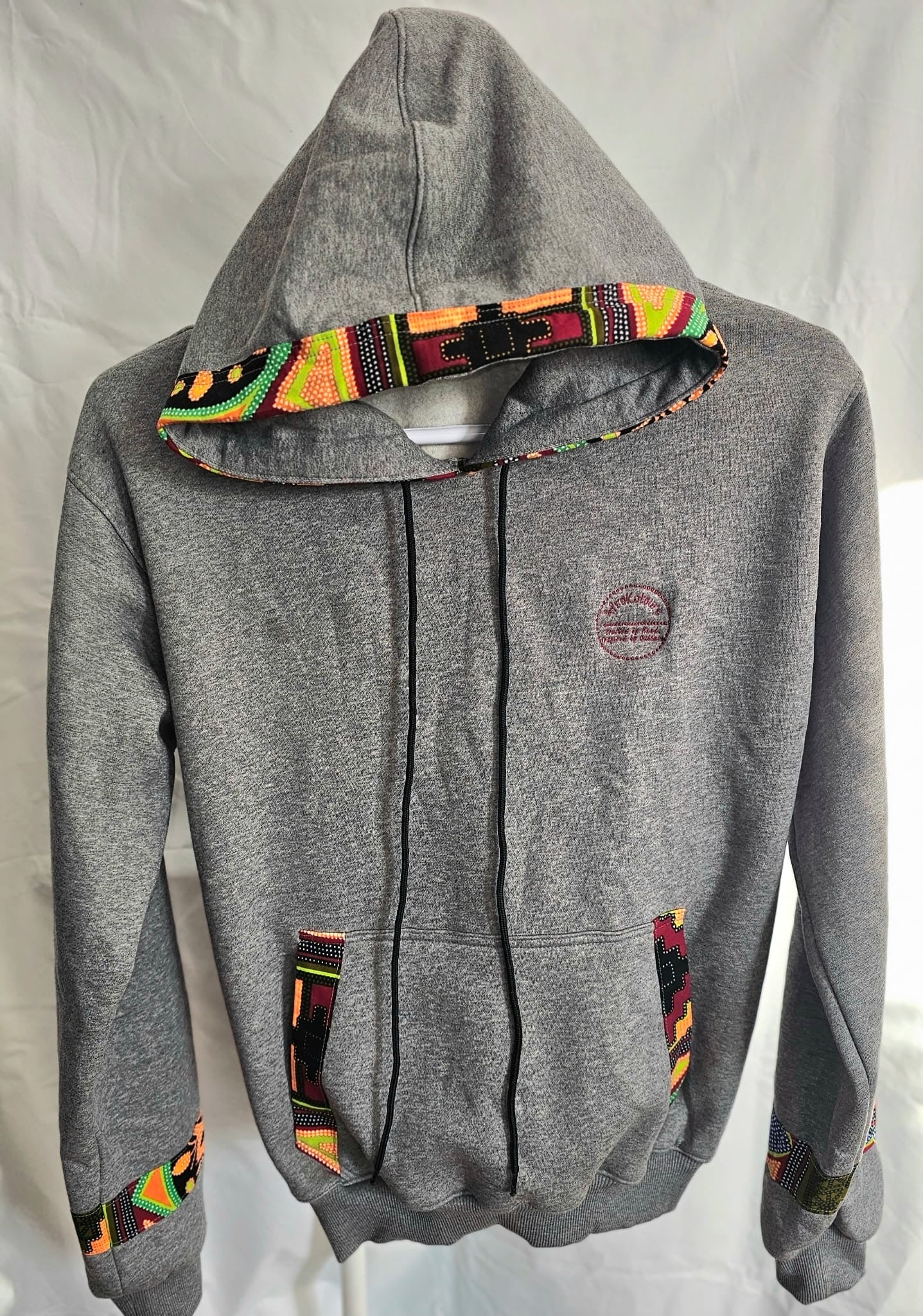 Grey Ankara-Accent Hoodie