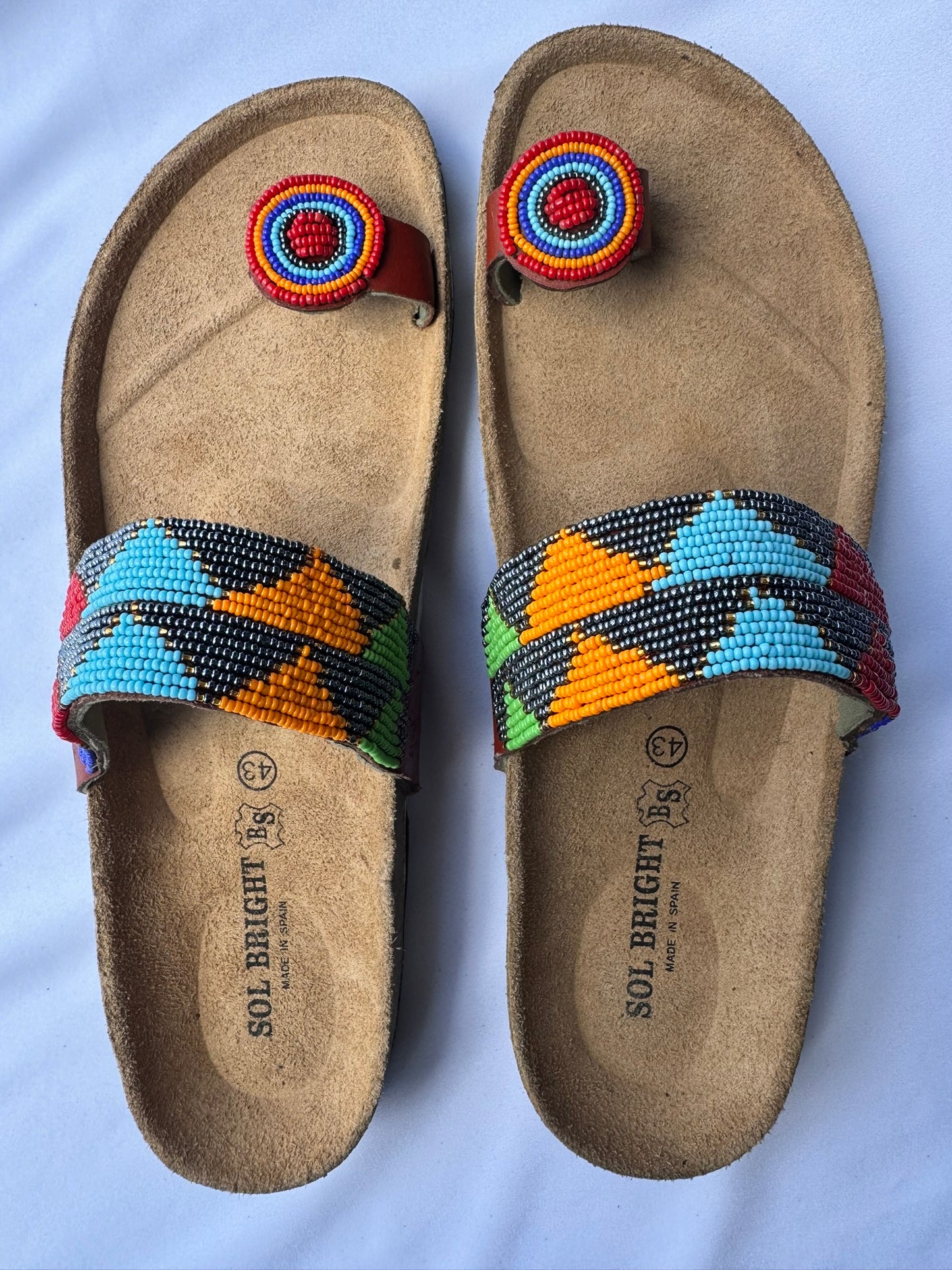 Malaika (US 12-12.5), Style 09 - Turquoise-Orange Geometric Toe-Loop Comfort