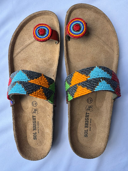 Malaika (US 12-12.5), Style 09 - Turquoise-Orange Geometric Toe-Loop Comfort