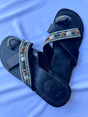 Amara (US 13-13.5), Style 01 - Multicolor Beaded Cross-Strap Toe-Loop