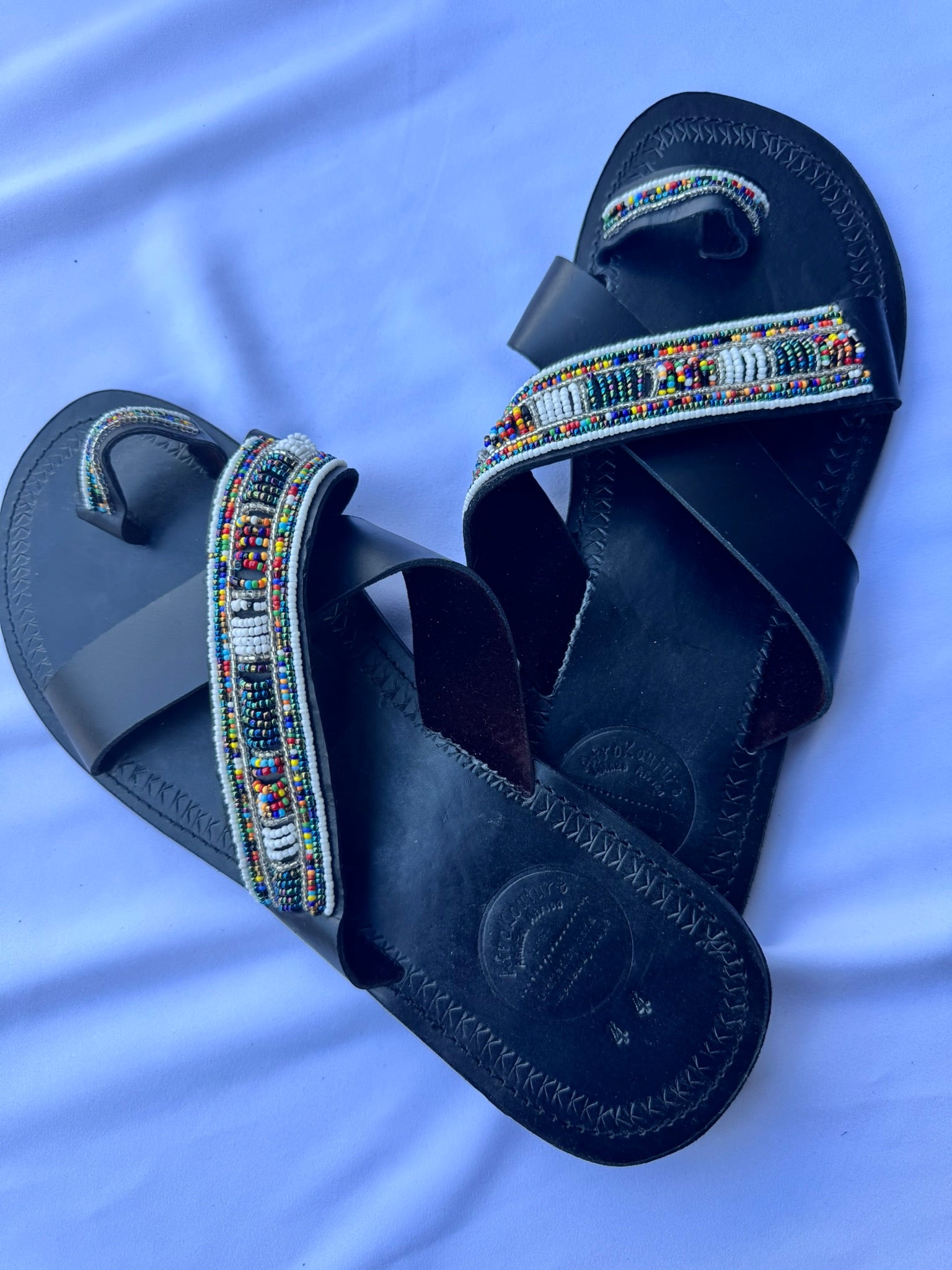 Amara (US 13-13.5), Style 01 - Multicolor Beaded Cross-Strap Toe-Loop