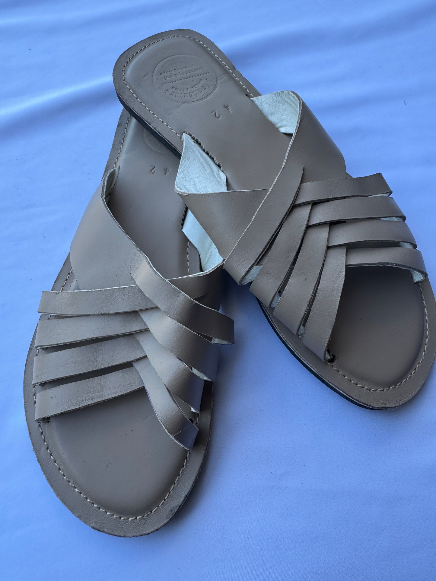 Sanaa (US 11-11.5), Style 06 - Taupe Woven Multi-Strap Ankle