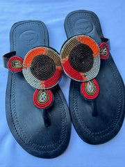 Sanaa (US 11-11.5), Style 07 - Red-Orange Silver Disc Medallion