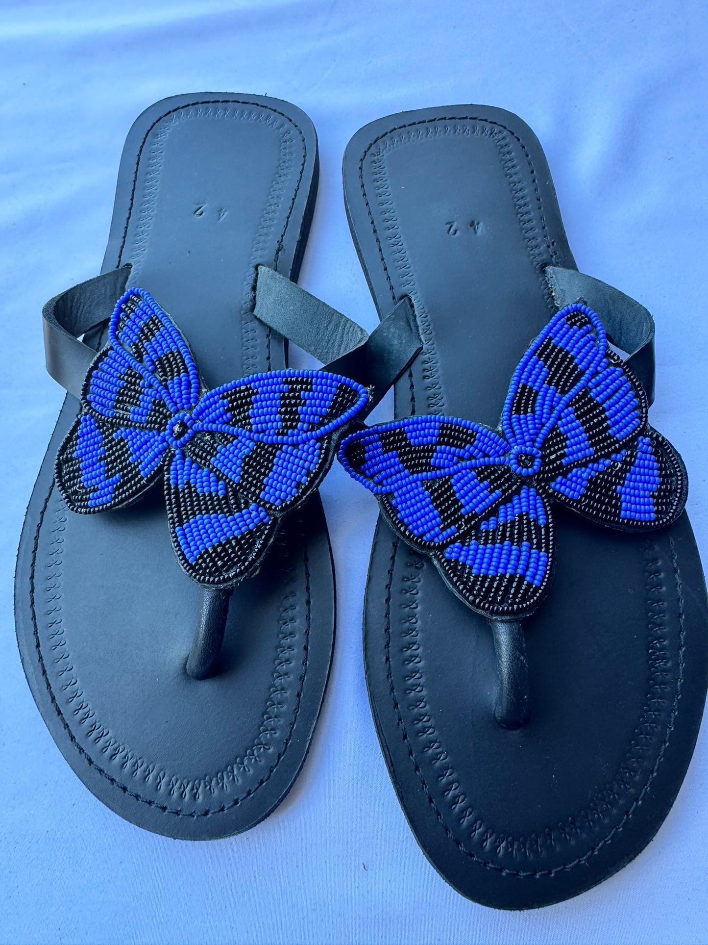 Sanaa (US 11-11.5), Style 09 - Blue Black Butterfly Toe-Post
