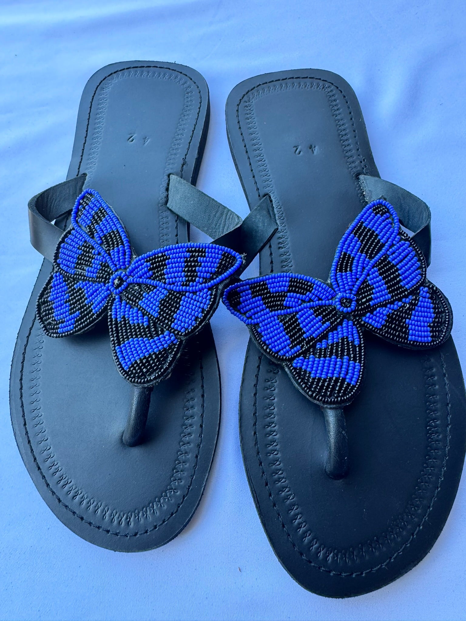 Sanaa (US 11-11.5), Style 09 - Blue Black Butterfly Toe-Post