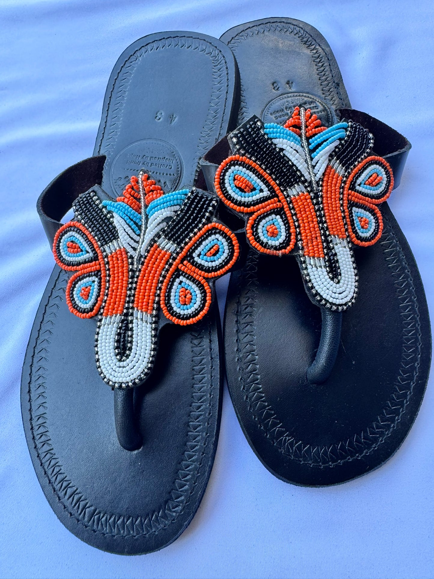 Malaika (US 12-12.5), Style 02 - Orange Aqua Butterfly Toe-Post