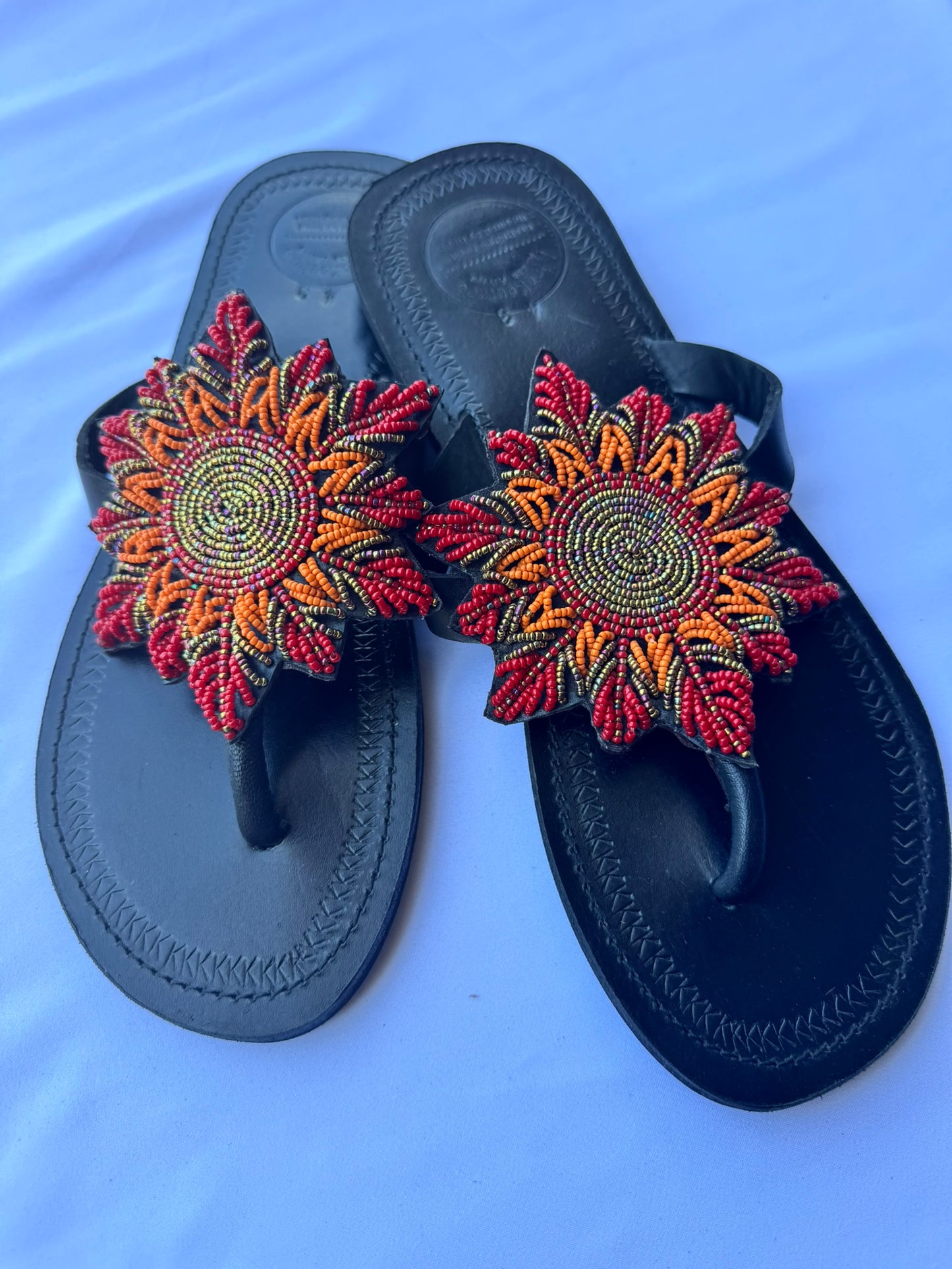 Malaika (US 12-12.5), Style 03 - Red Orange Gold Sunflower Toe-Post