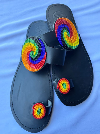 Malaika (US 12-12.5), Style 04 - Rainbow Spiral Disc Toe-Loop