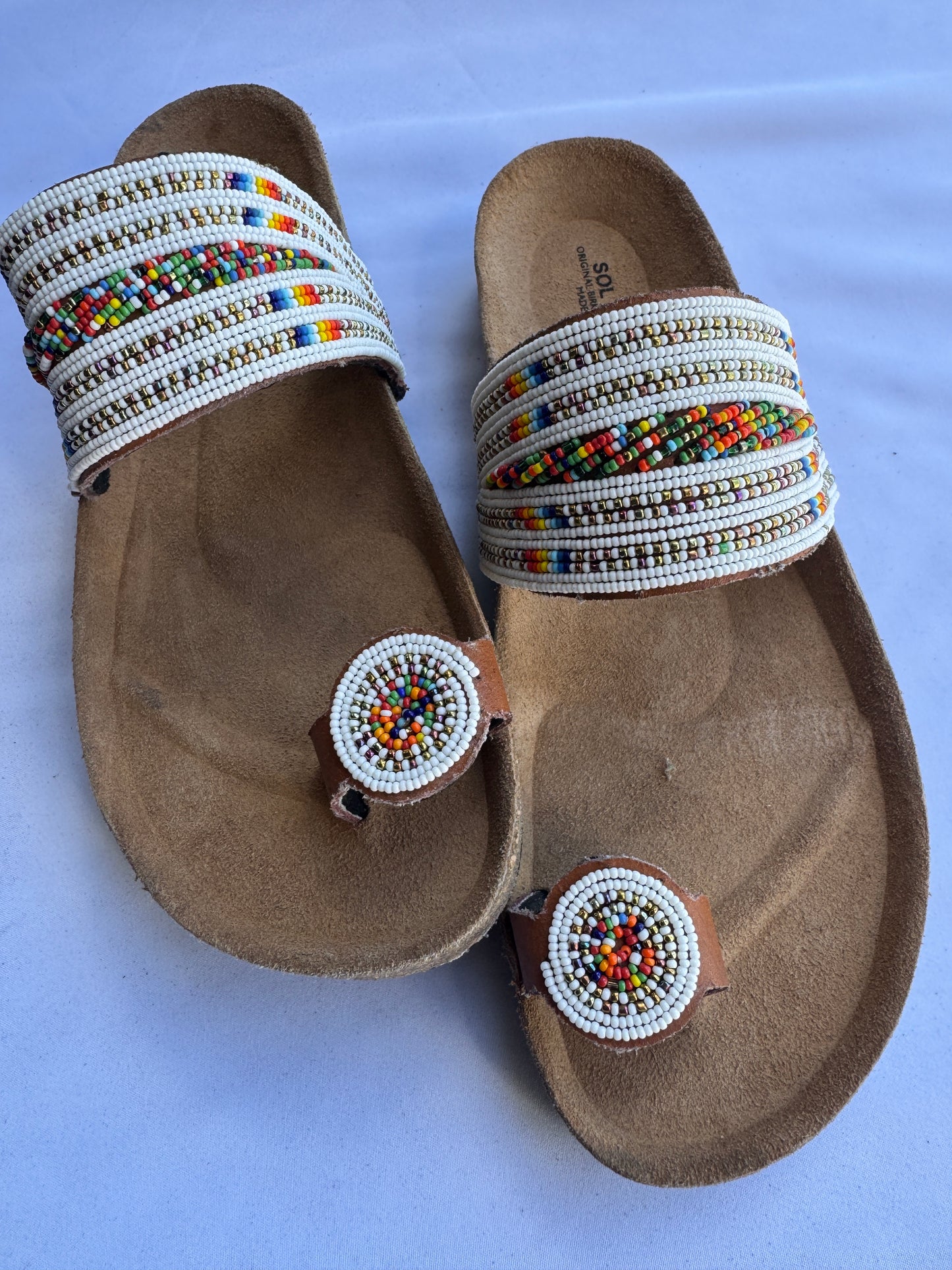 Ayana (US 9-9.5), Style 07 - White Silver Multicolor Stripe Comfort