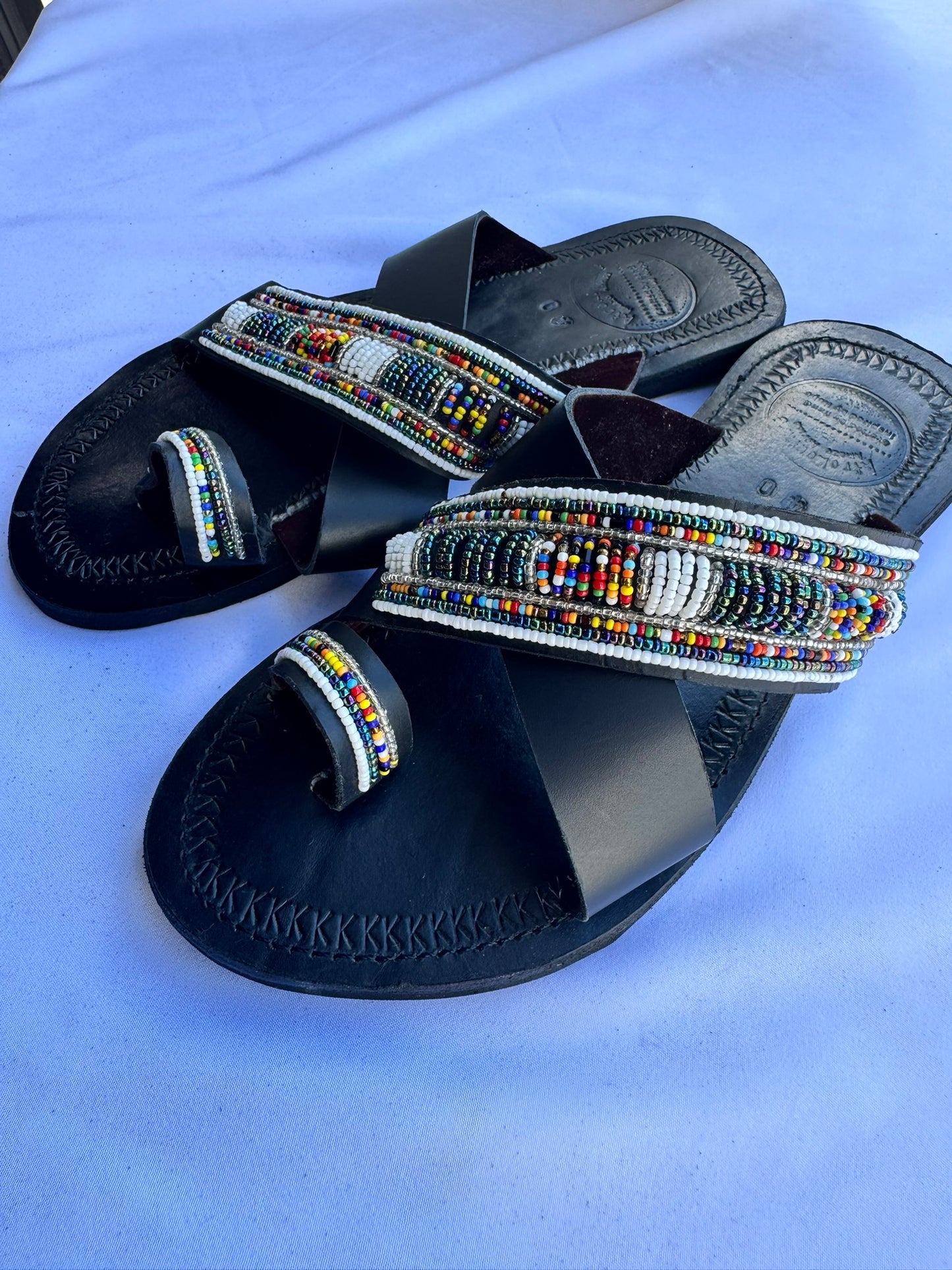 Ayana (US 9-9.5), Style 16 - Black Cross-Strap Multicolor Beaded