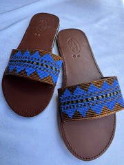 Ayana (US 9-9.5), Style 18 - Blue Brown Geometric Band