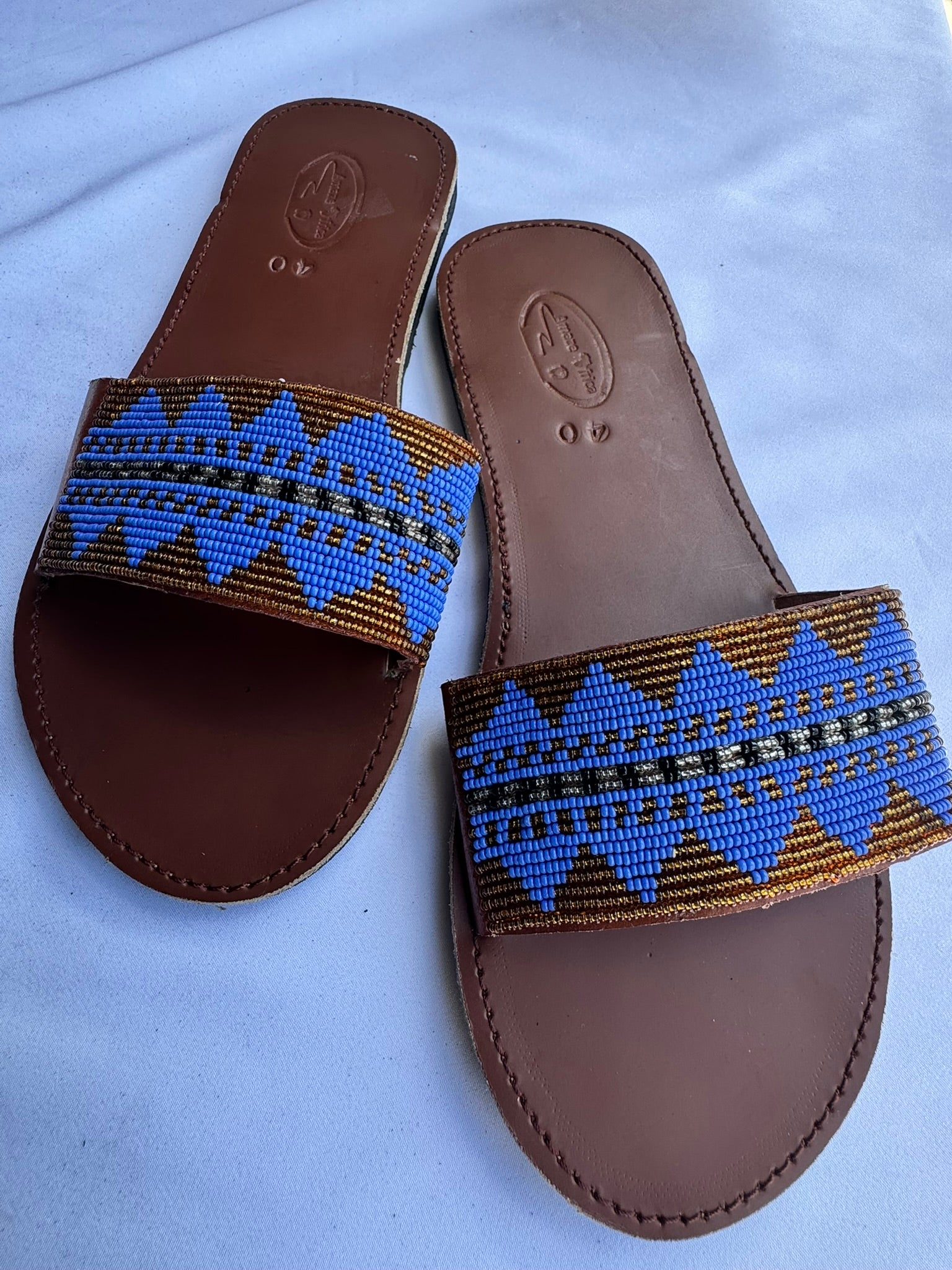 Ayana (US 9-9.5), Style 18 - Blue Brown Geometric Band